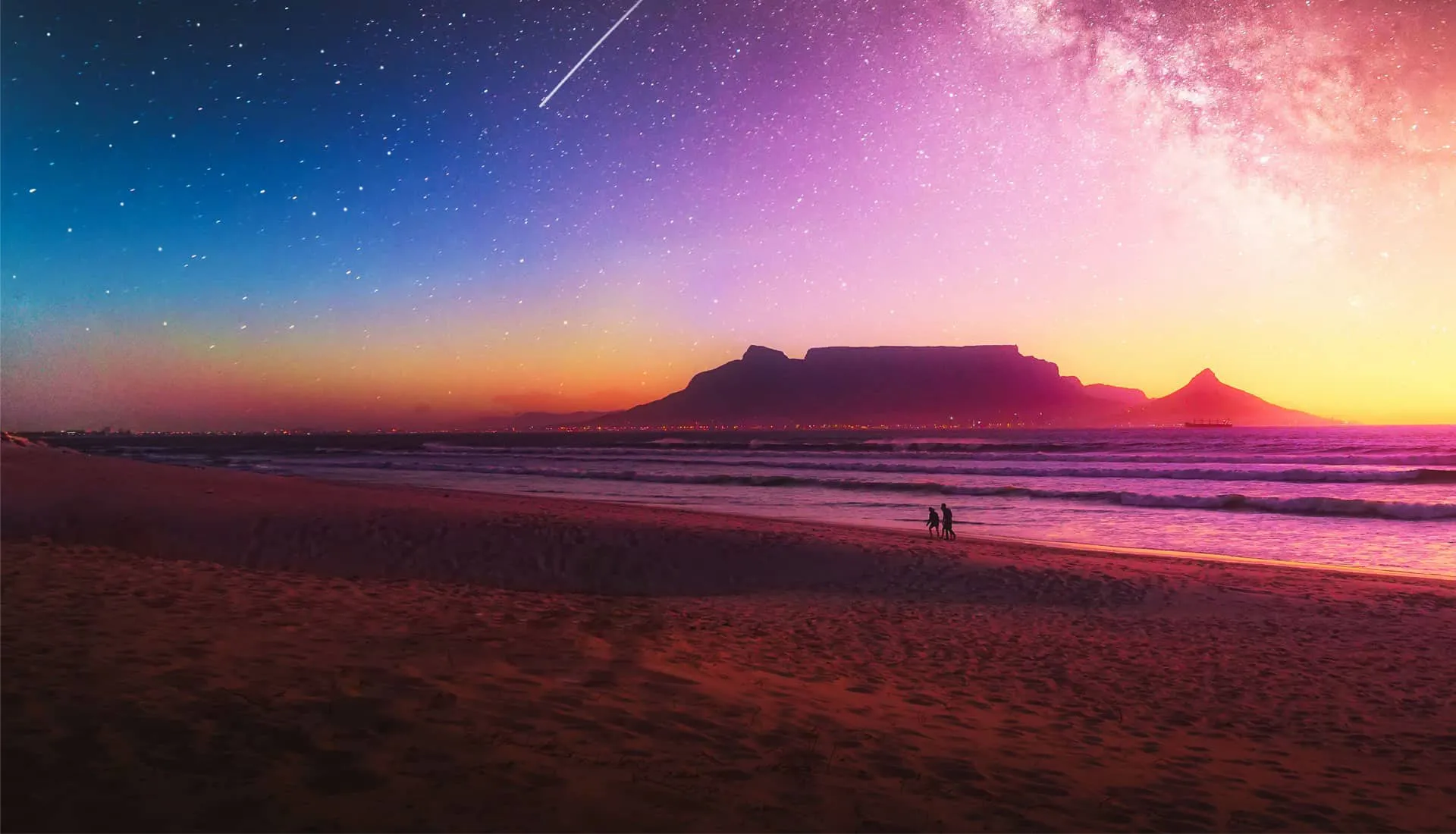 Table Mountain beneath a starry evening sky