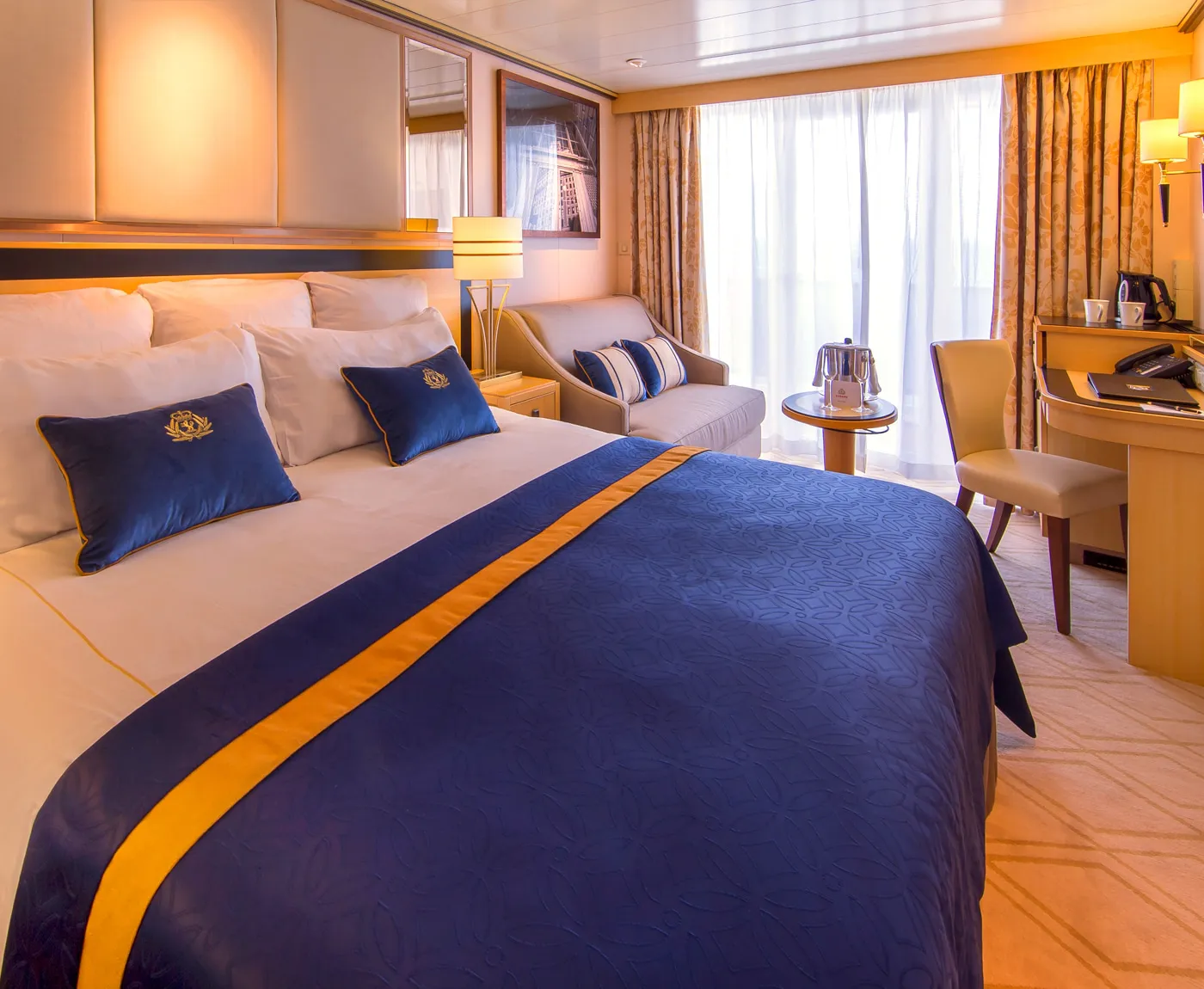 A Britannia stateroom with a view of the sea