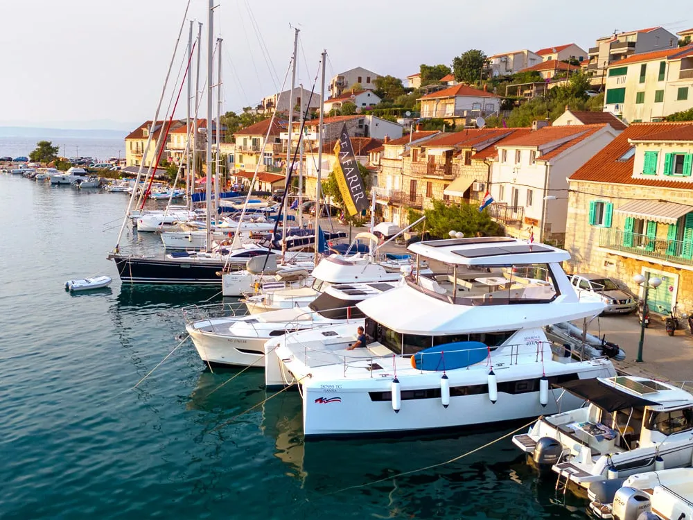 Moorings yachts moored in a Mediterranean harbour