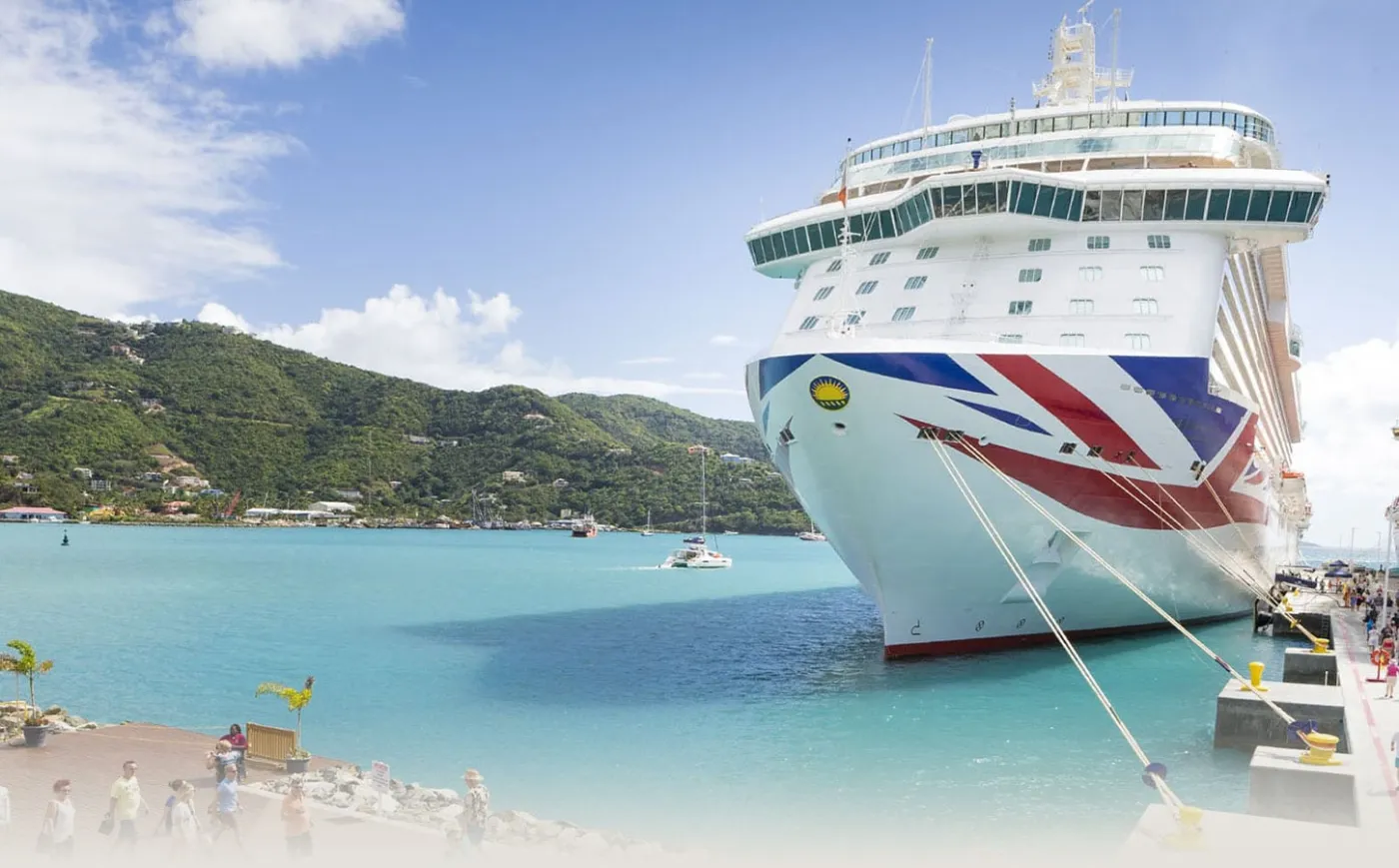 P&O Cruises Britannia alongside in the Caribbean