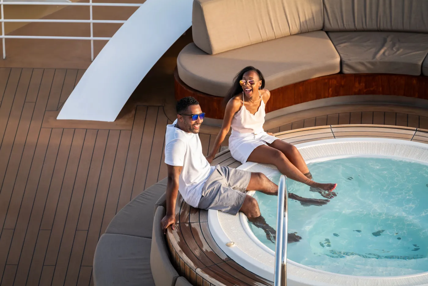Guests in a hot tub on a Seabourn deck