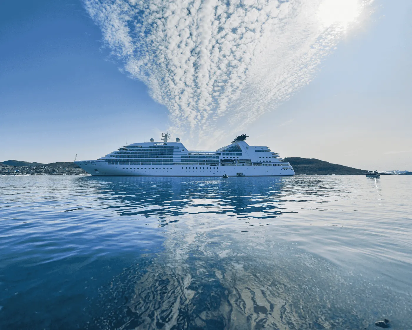 Seabourn Quest at sea from the air