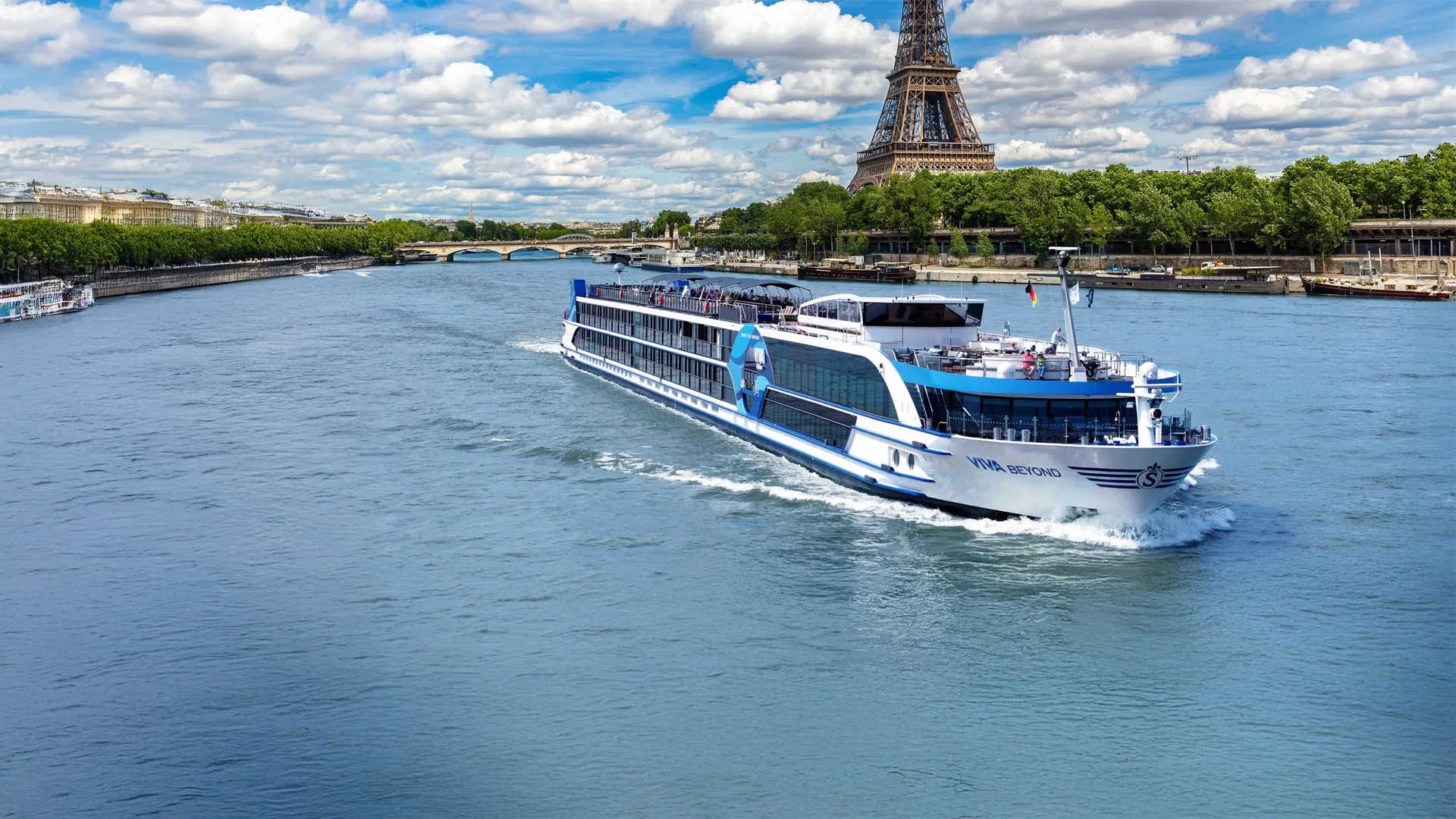 VIVA Beyond on the Seine in Paris with the Eiffel Tower behind